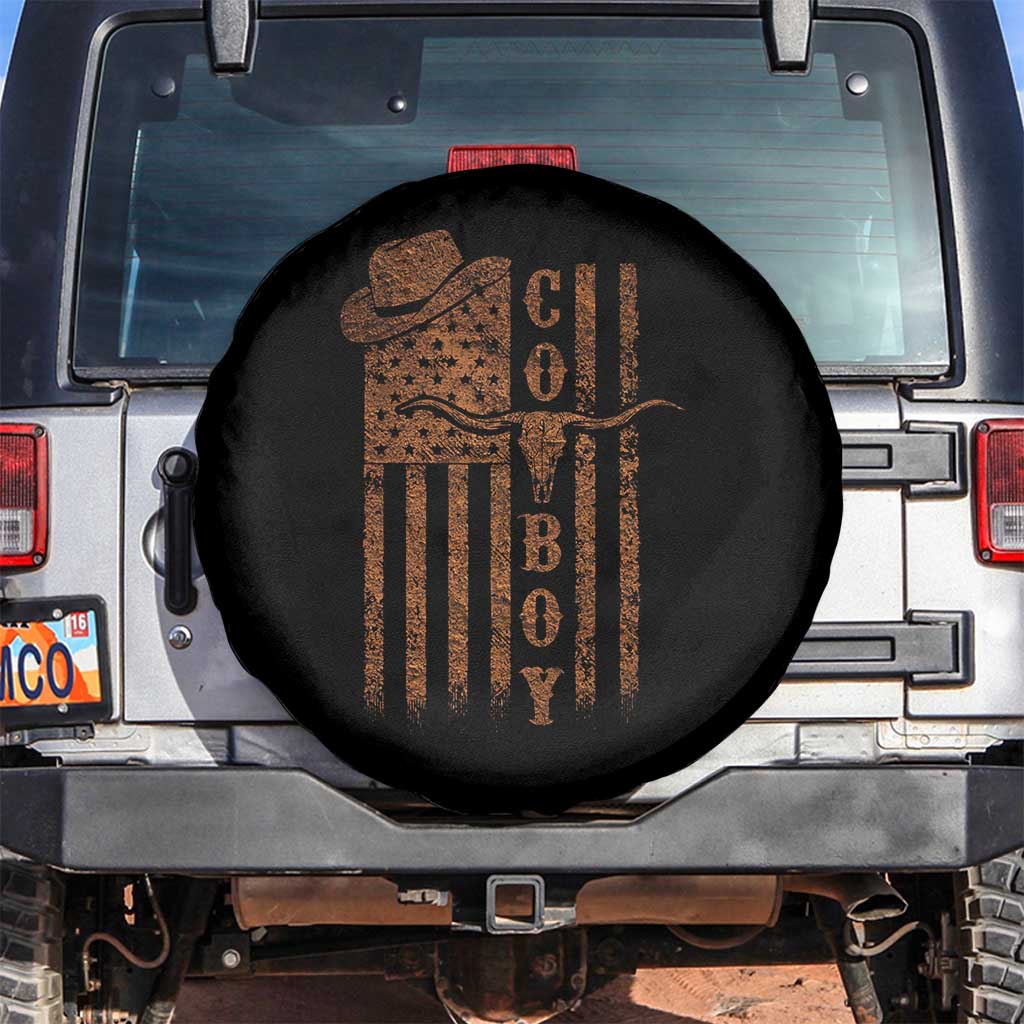 Retro Cowboy Spare Tire Cover USA Flag Texas Western Country Rodeo Southern