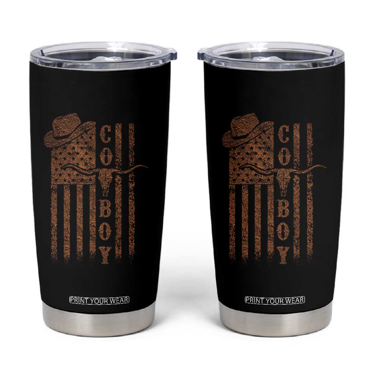 Retro Cowboy Tumbler Cup USA Flag Texas Western Country Rodeo Southern