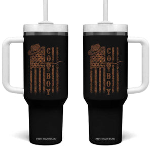 Retro Cowboy Tumbler With Handle USA Flag Texas Western Country Rodeo Southern
