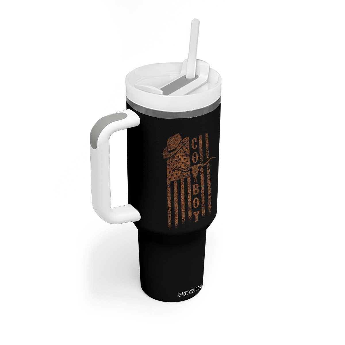 Retro Cowboy Tumbler With Handle USA Flag Texas Western Country Rodeo Southern