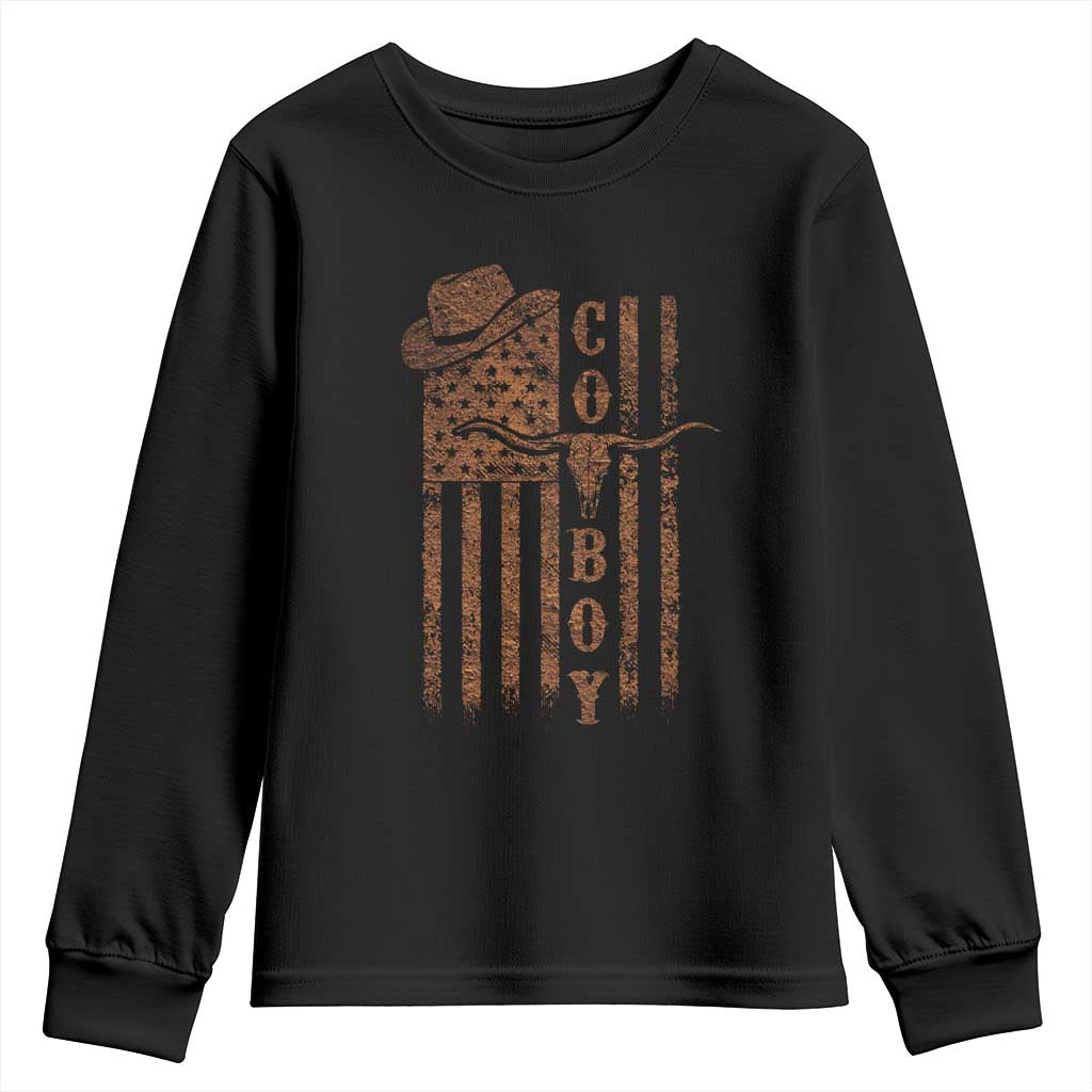 Retro Cowboy Youth Sweatshirt USA Flag Texas Western Country Rodeo Southern