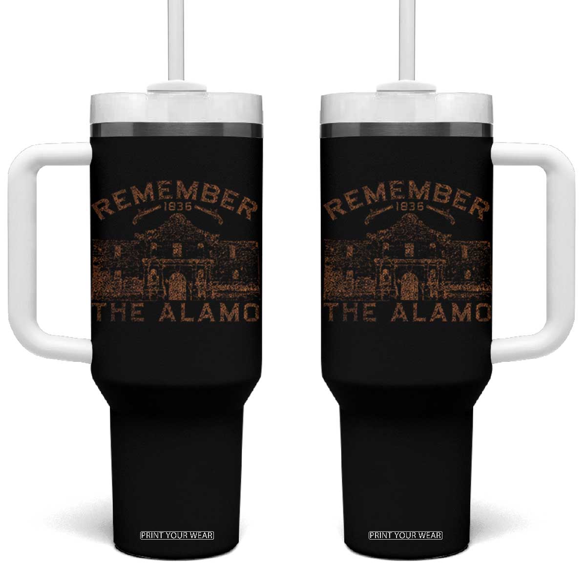 Remember The Alamo Tumbler With Handle Texas Souvenir History San Antonio Pride TS10 One Size: 40 oz Black Print Your Wear