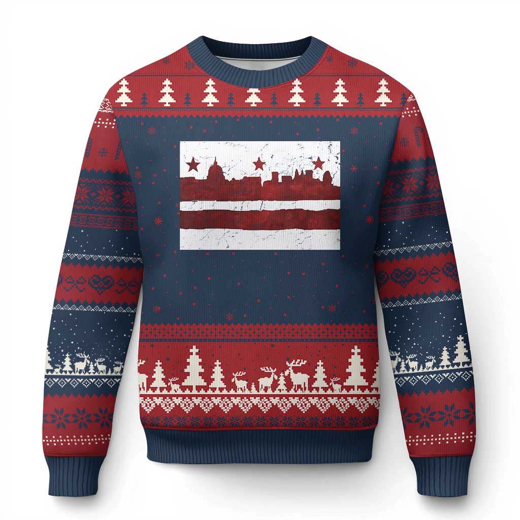 Washington DC Flag Ugly Christmas Sweater TS10 Navy Red Print Your Wear