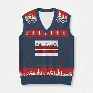 Washington DC Flag V-Neck Knit Sweater Vest TS10 Navy Red Print Your Wear