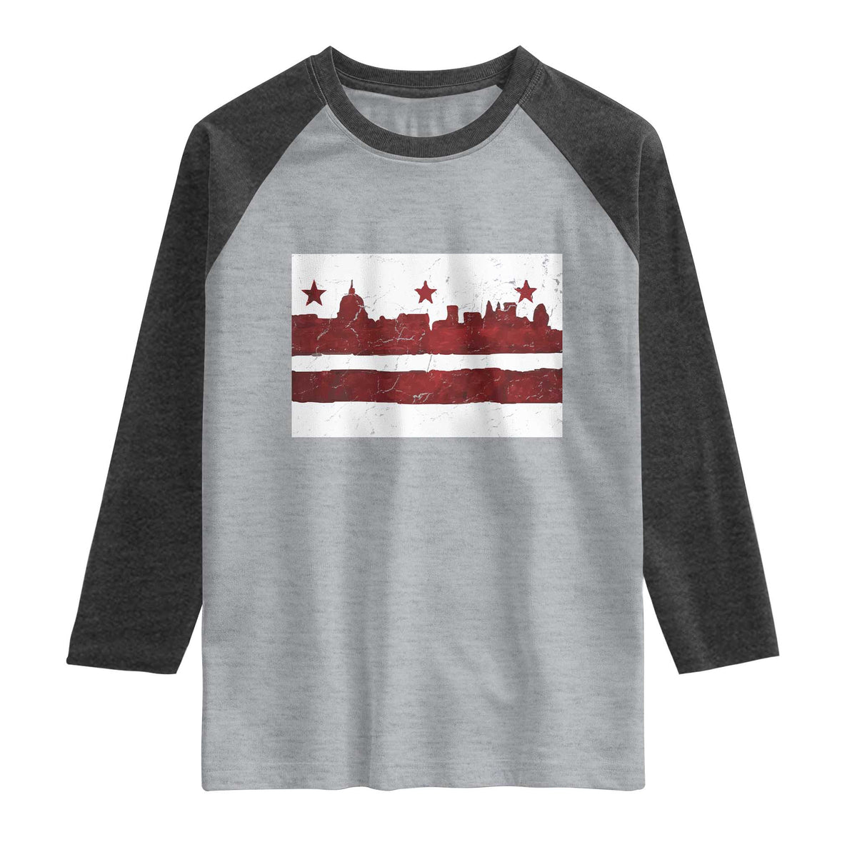 Washington DC Flag Raglan Shirt TS10 Heather Gray Heather Charcoal Print Your Wear