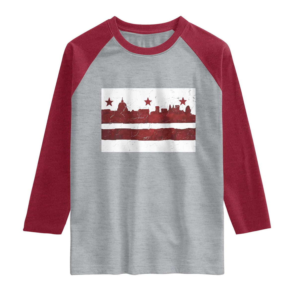Washington DC Flag Raglan Shirt TS10 Heather Gray Heather Red Print Your Wear