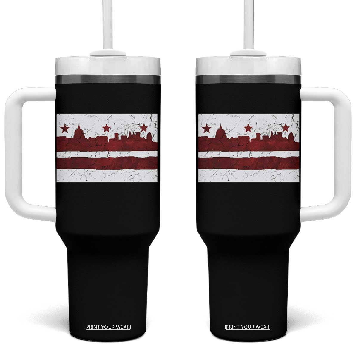 Washington DC Flag Tumbler With Handle TS10 One Size: 40 oz Black Print Your Wear