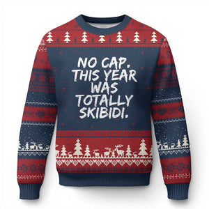 No Cap This Year Was Totally Skibidi Ugly Christmas Sweater Gen A Slang Teachers TS10 Navy Red Print Your Wear