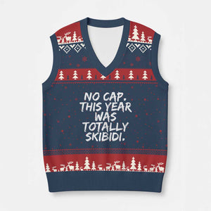 No Cap This Year Was Totally Skibidi V-Neck Knit Sweater Vest Gen A Slang Teachers TS10 Navy Red Print Your Wear