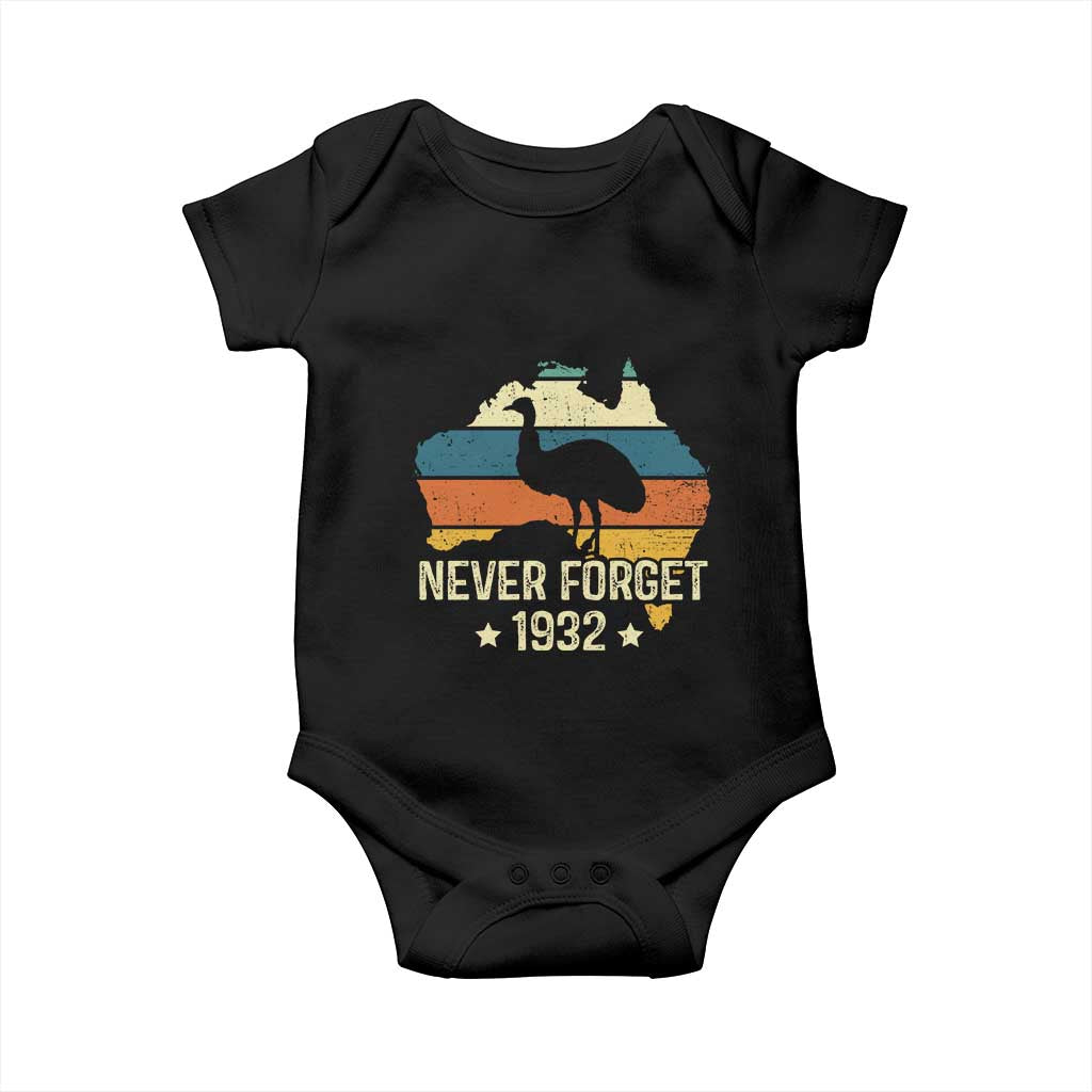 Never Forget 1932 Emu War Baby Onesie Funny Emu Lover Zookeeper TS10 Black Print Your Wear