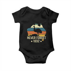 Never Forget 1932 Emu War Baby Onesie Funny Emu Lover Zookeeper TS10 Black Print Your Wear