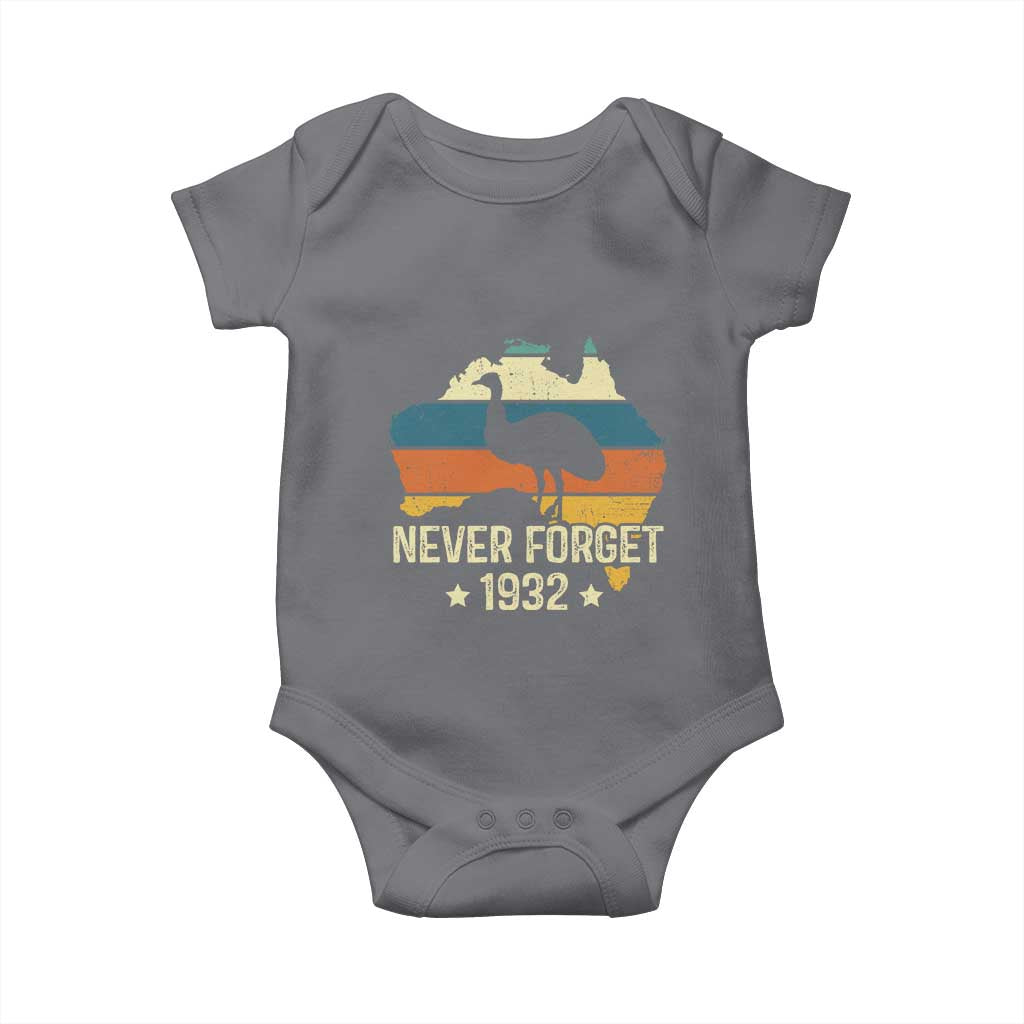 Never Forget 1932 Emu War Baby Onesie Funny Emu Lover Zookeeper TS10 Charcoal Print Your Wear