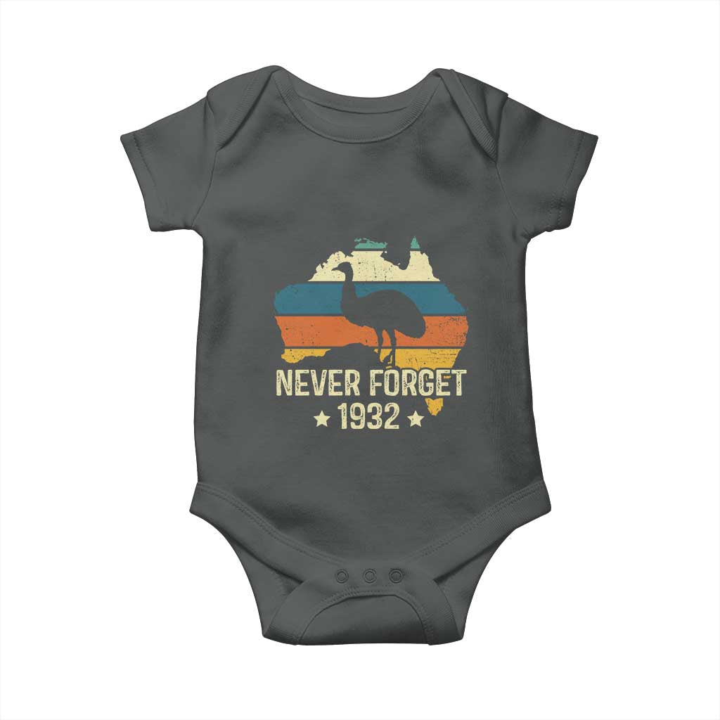 Never Forget 1932 Emu War Baby Onesie Funny Emu Lover Zookeeper TS10 Dark Heather Print Your Wear
