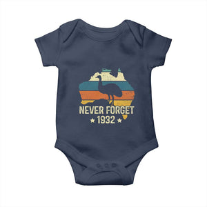 Never Forget 1932 Emu War Baby Onesie Funny Emu Lover Zookeeper TS10 Navy Print Your Wear