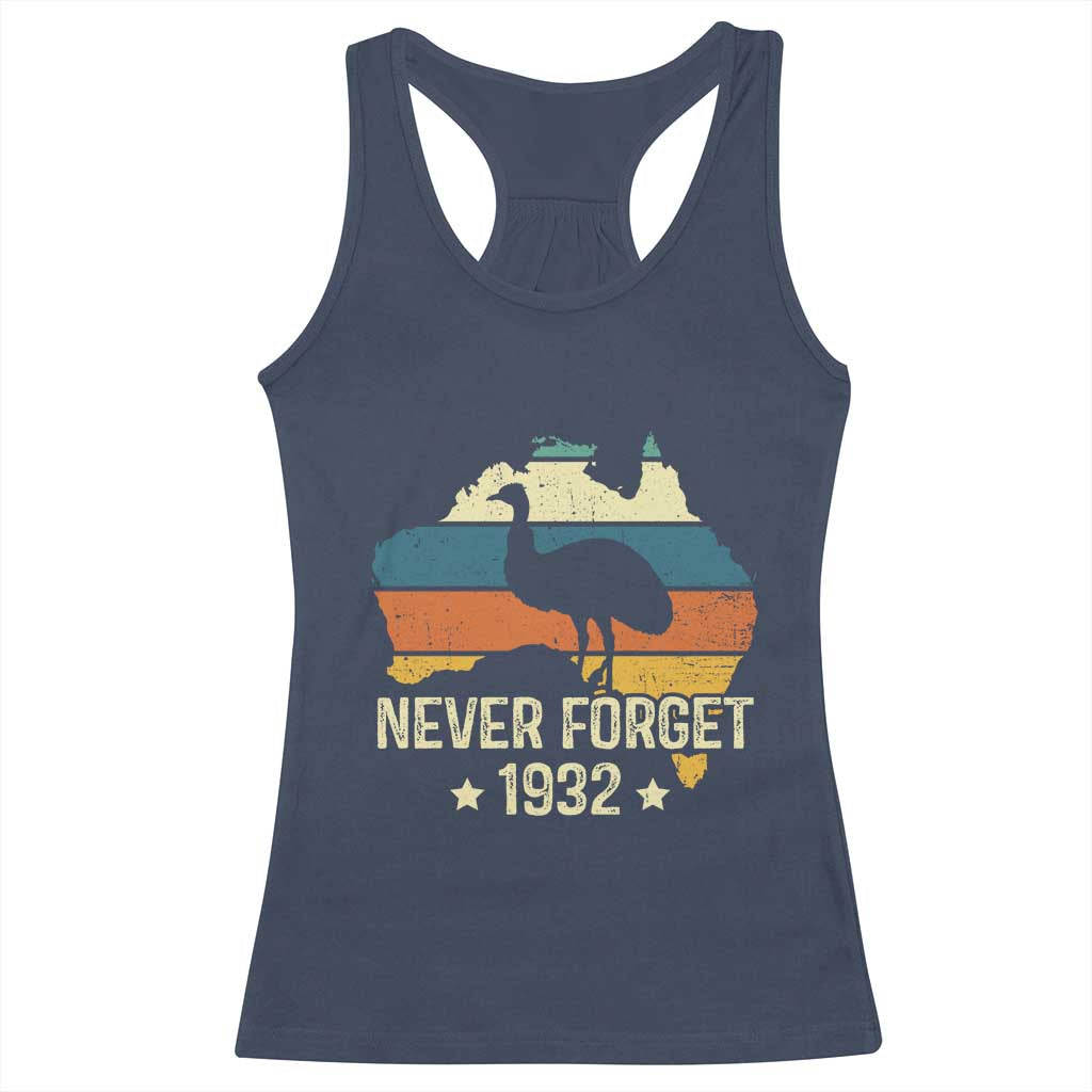 Never Forget 1932 Emu War Racerback Tank Top Funny Emu Lover Zookeeper TS10 Navy Print Your Wear