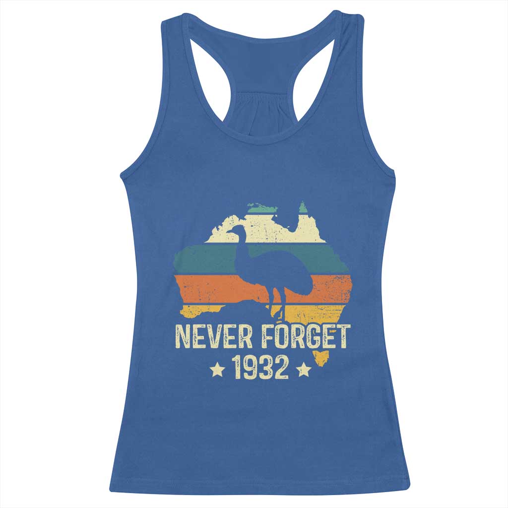 Never Forget 1932 Emu War Racerback Tank Top Funny Emu Lover Zookeeper TS10 Royal Blue Print Your Wear