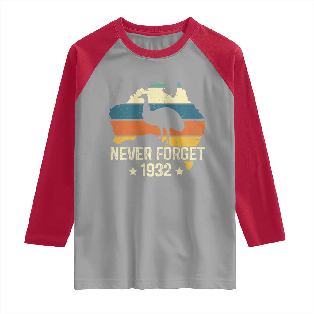 Never Forget 1932 Emu War Raglan Shirt Funny Emu Lover Zookeeper TS10 Sport Gray Red Print Your Wear