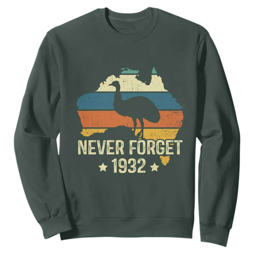Never Forget 1932 Emu War Sweatshirt Funny Emu Lover Zookeeper TS10 Dark Forest Green Print Your Wear