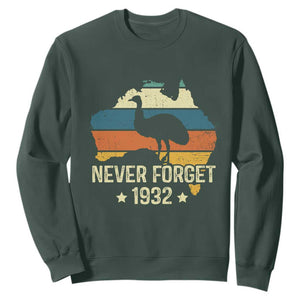 Never Forget 1932 Emu War Sweatshirt Funny Emu Lover Zookeeper TS10 Dark Forest Green Print Your Wear