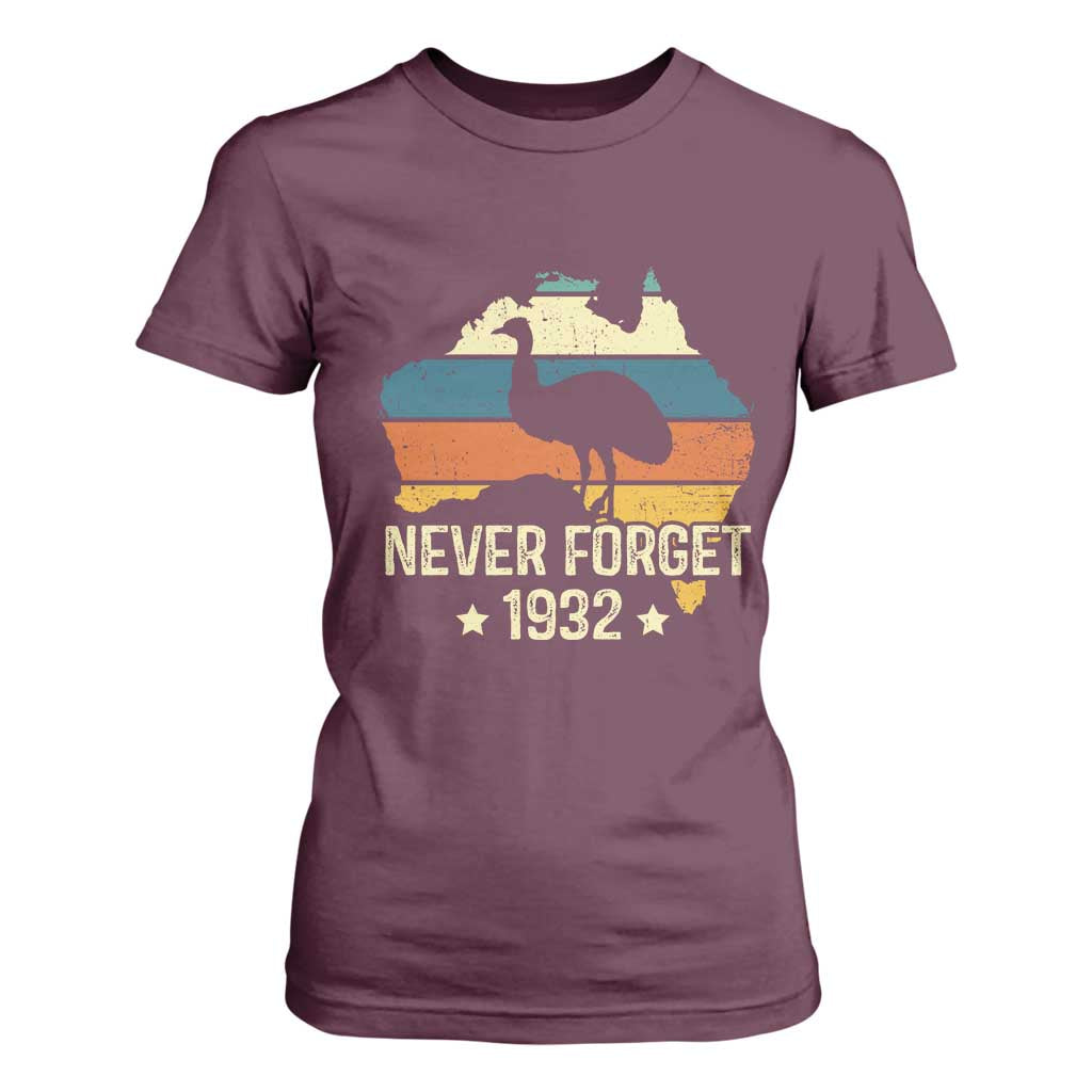 Never Forget 1932 Emu War T Shirt For Women Funny Emu Lover Zookeeper TS10 Maroon Print Your Wear