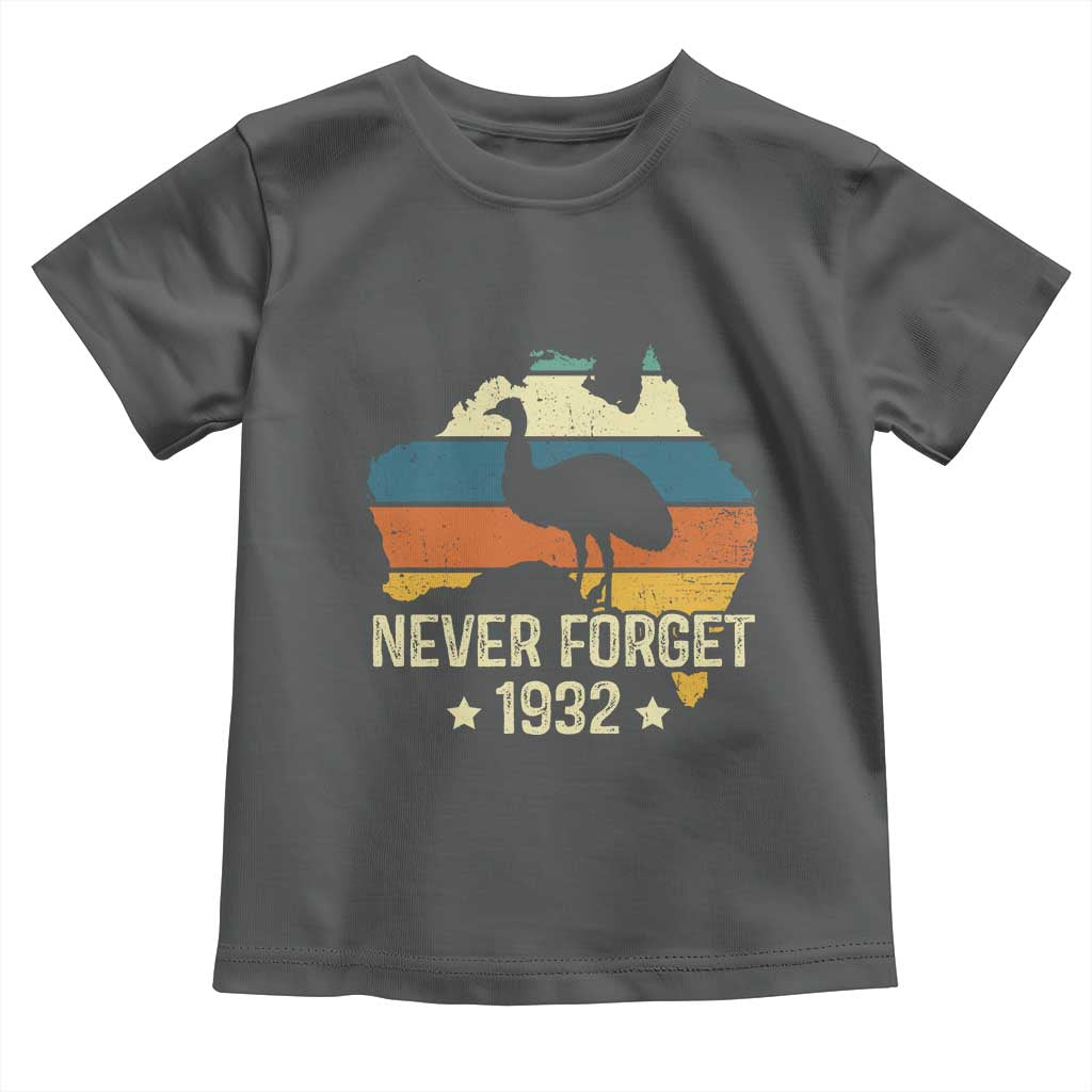 Never Forget 1932 Emu War Toddler T Shirt Funny Emu Lover Zookeeper TS10 Dark Heather Print Your Wear