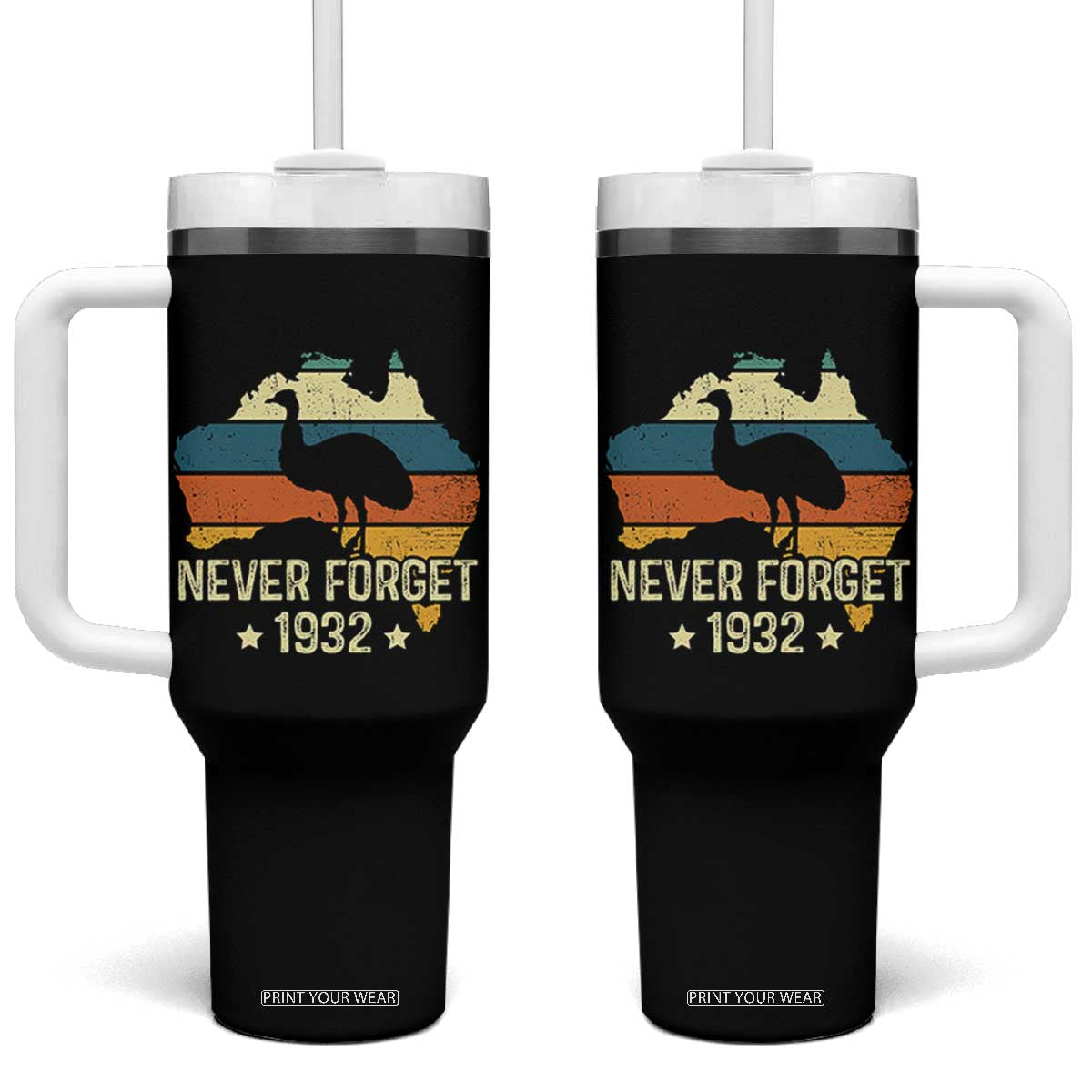 Never Forget 1932 Emu War Tumbler With Handle Funny Emu Lover Zookeeper TS10 One Size: 40 oz Black Print Your Wear