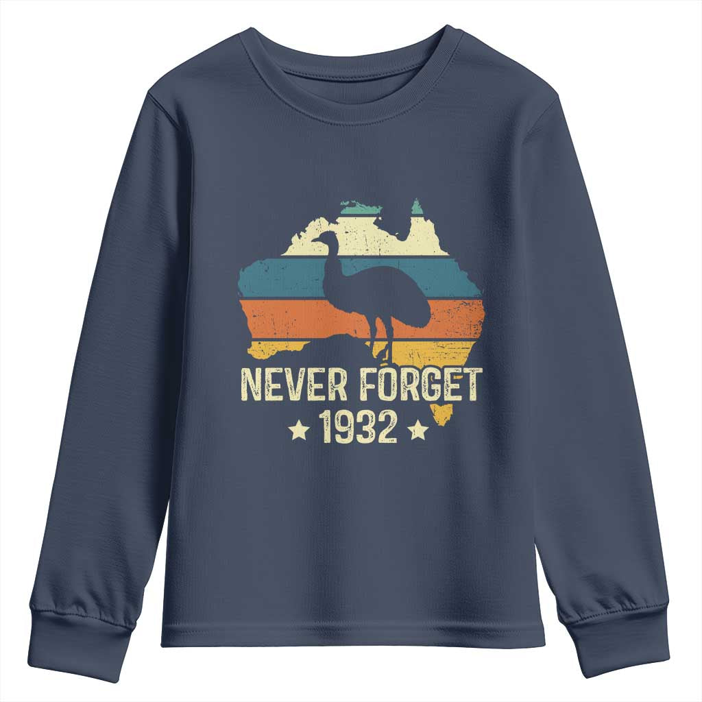 Never Forget 1932 Emu War Youth Sweatshirt Funny Emu Lover Zookeeper TS10 Navy Print Your Wear