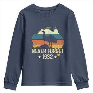 Never Forget 1932 Emu War Youth Sweatshirt Funny Emu Lover Zookeeper TS10 Navy Print Your Wear