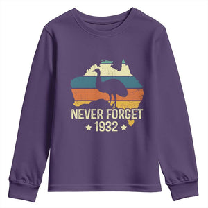 Never Forget 1932 Emu War Youth Sweatshirt Funny Emu Lover Zookeeper TS10 Purple Print Your Wear