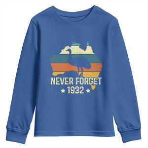 Never Forget 1932 Emu War Youth Sweatshirt Funny Emu Lover Zookeeper TS10 Royal Blue Print Your Wear