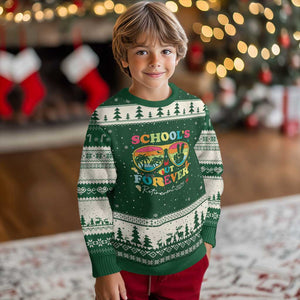 School's Out Forever Retired Teacher 2025 Ugly Christmas Sweater Groovy Retirement TS10 Forest Green Beige Print Your Wear