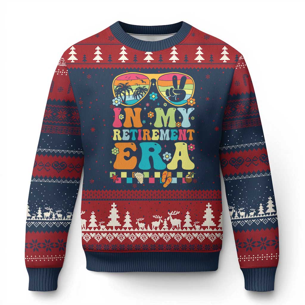 Retired Est 2025 Ugly Christmas Sweater In My Retirement Era Groovy Summer Vibes TS10 Navy Red Print Your Wear