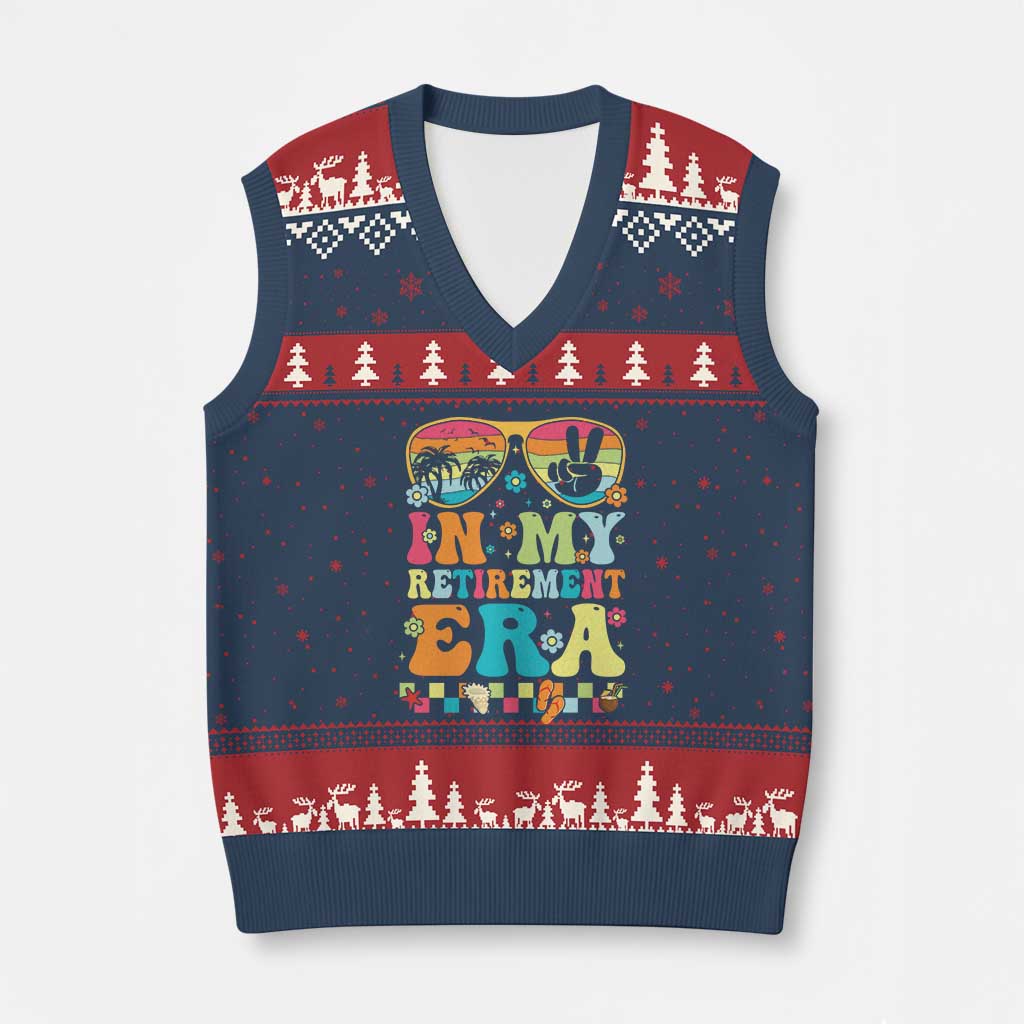 Retired Est 2025 V-Neck Knit Sweater Vest In My Retirement Era Groovy Summer Vibes TS10 Navy Red Print Your Wear