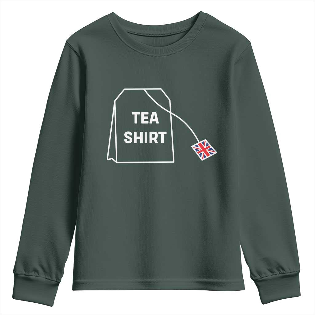 I Love English Tea UK Flag Youth Sweatshirt Vintage British Humor TS10 Dark Forest Green Print Your Wear