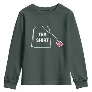 I Love English Tea UK Flag Youth Sweatshirt Vintage British Humor TS10 Dark Forest Green Print Your Wear