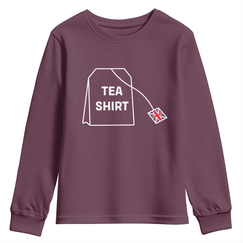 I Love English Tea UK Flag Youth Sweatshirt Vintage British Humor TS10 Maroon Print Your Wear