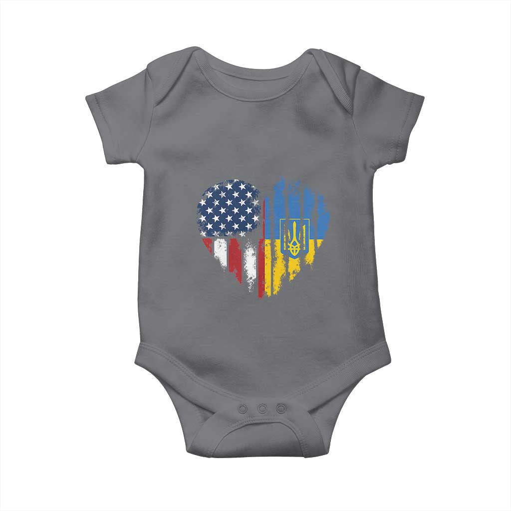 Support Ukraine Baby Onesie Stand With Ukraine American Ukrainian Flag TS10 Charcoal Print Your Wear