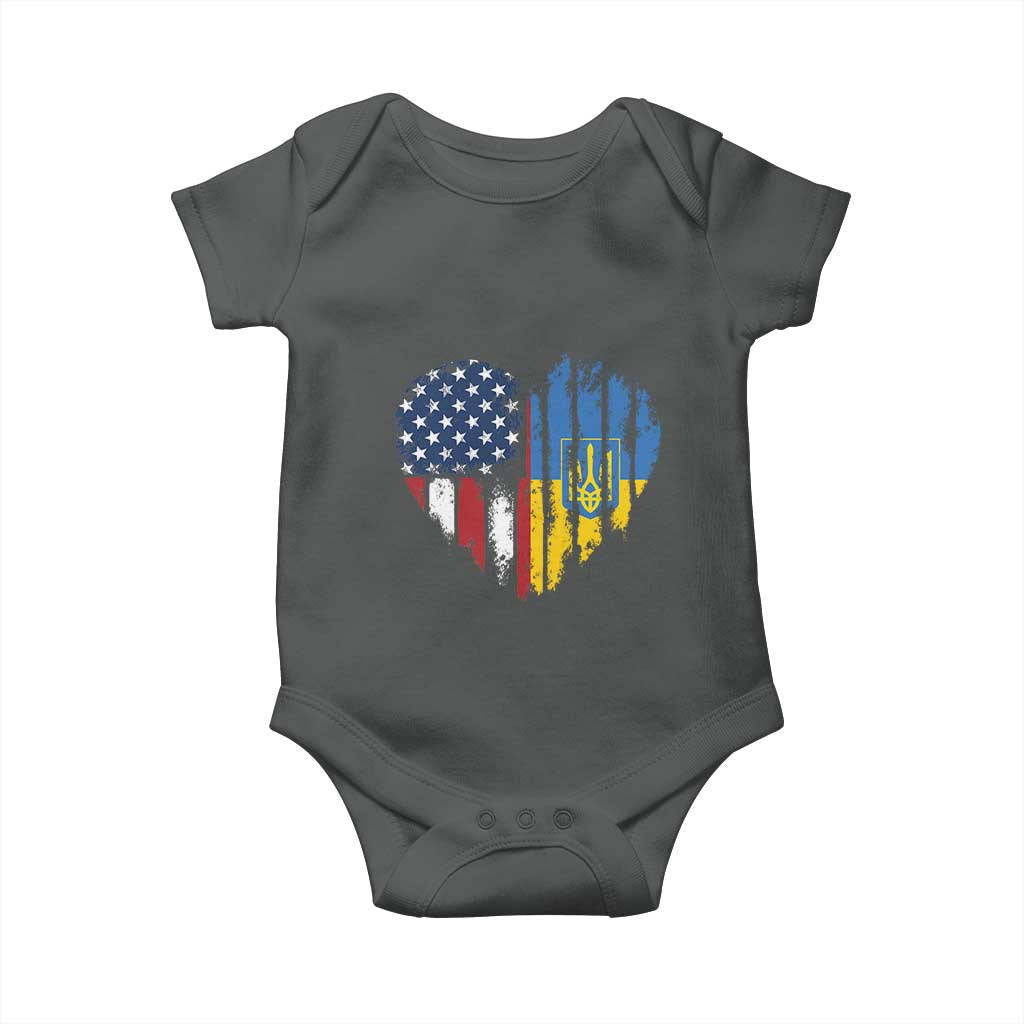 Support Ukraine Baby Onesie Stand With Ukraine American Ukrainian Flag TS10 Dark Heather Print Your Wear