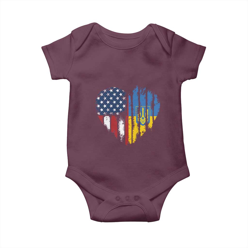 Support Ukraine Baby Onesie Stand With Ukraine American Ukrainian Flag TS10 Maroon Print Your Wear