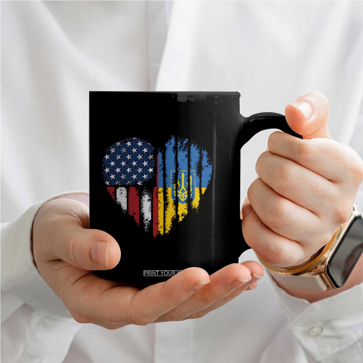 Support Ukraine Coffee Mug Stand With Ukraine American Ukrainian Flag TS10 Print Your Wear