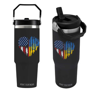 Support Ukraine Flip Straw Tumbler Stand With Ukraine American Ukrainian Flag TS10 One Size: 30 oz Black Print Your Wear
