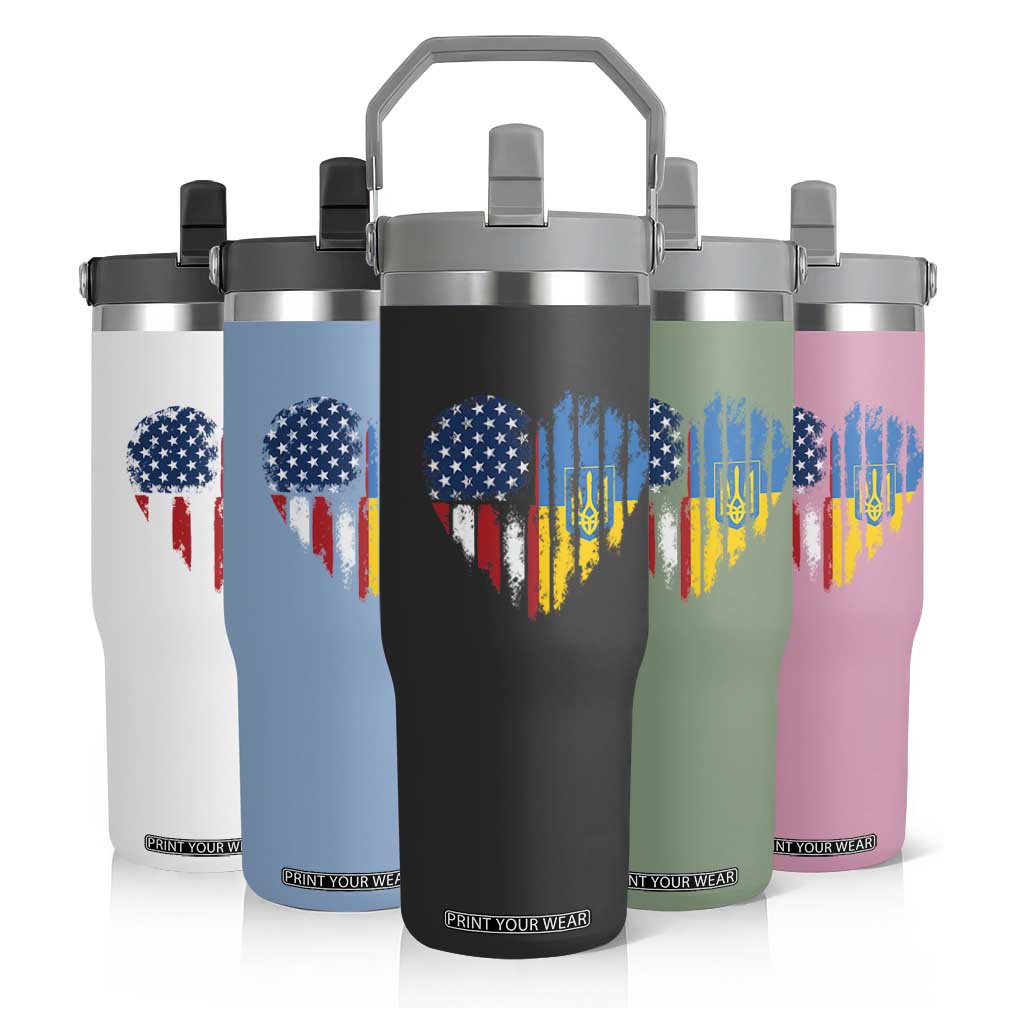 Support Ukraine Flip Straw Tumbler Stand With Ukraine American Ukrainian Flag TS10 Print Your Wear