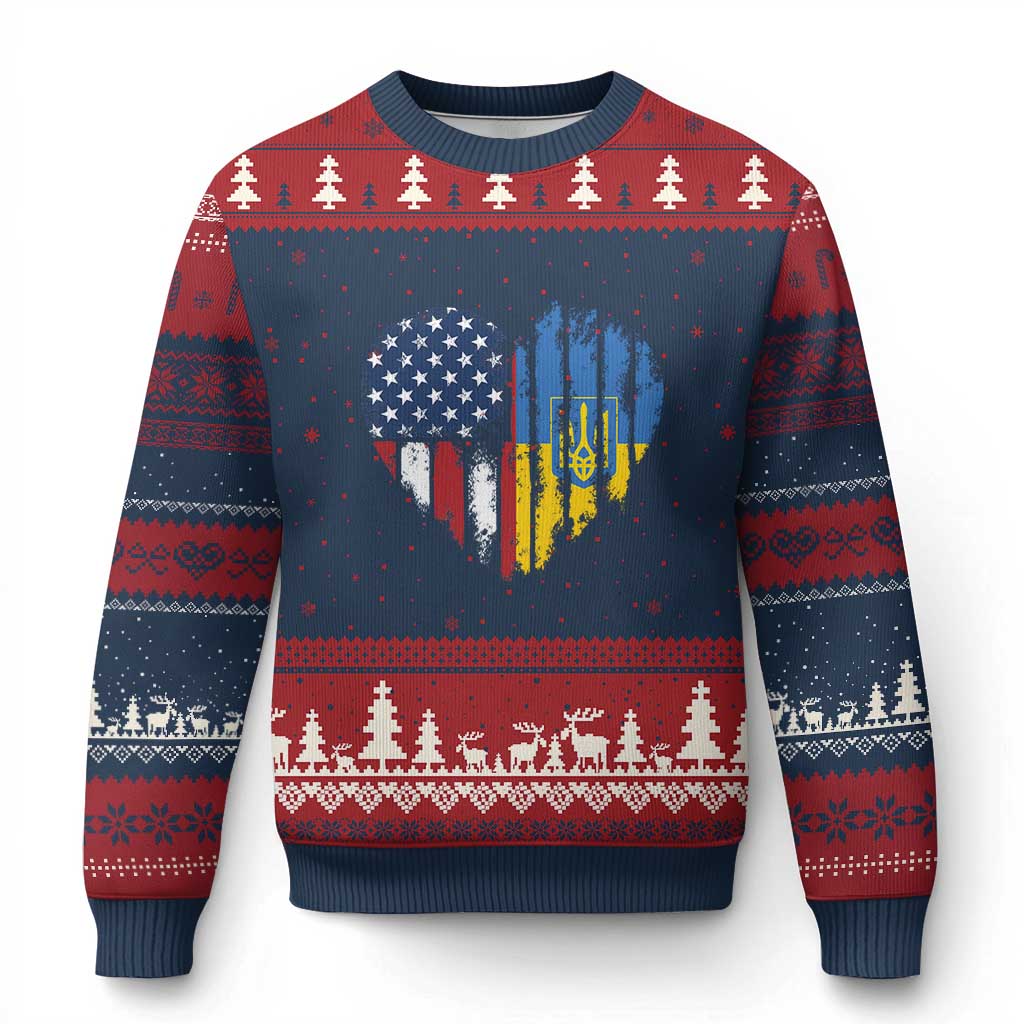 Support Ukraine Ugly Christmas Sweater Stand With Ukraine American Ukrainian Flag TS10 Navy Red Print Your Wear
