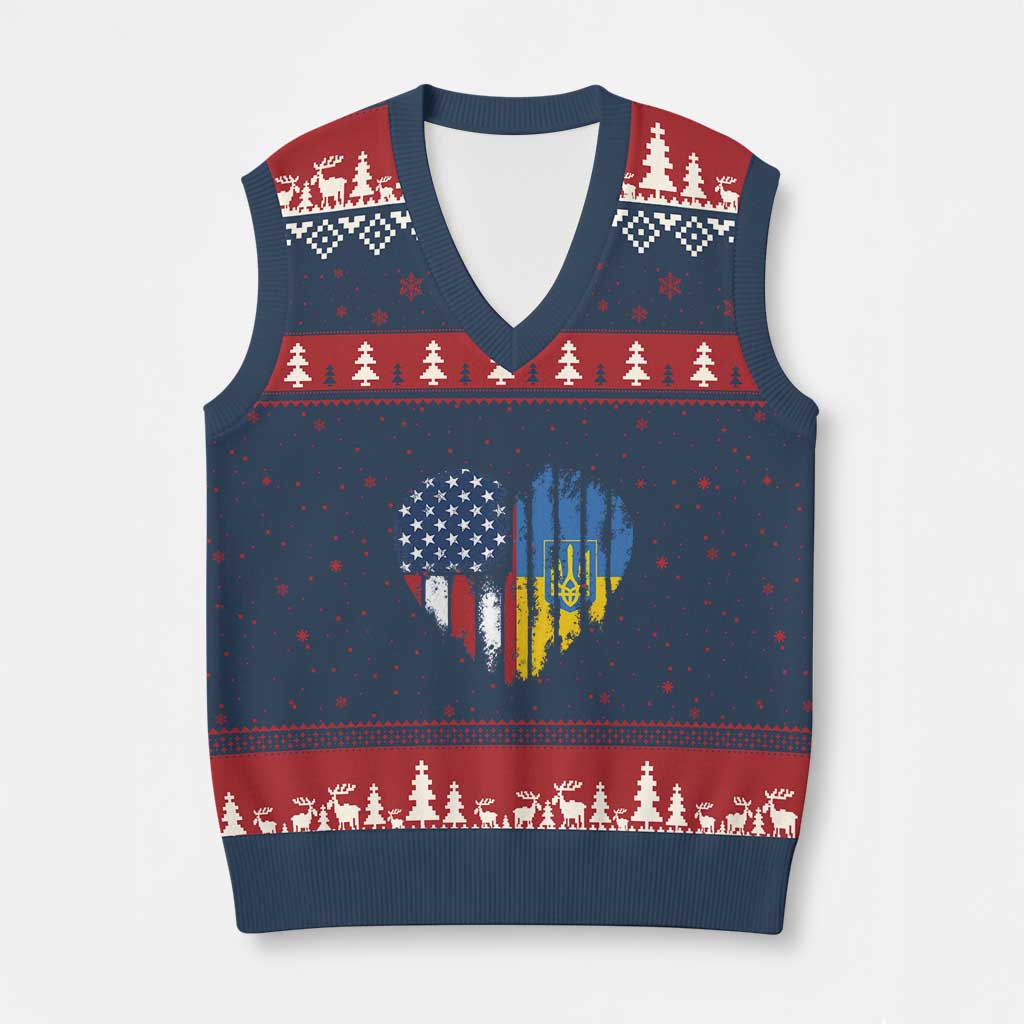 Support Ukraine V-Neck Knit Sweater Vest Stand With Ukraine American Ukrainian Flag TS10 Navy Red Print Your Wear
