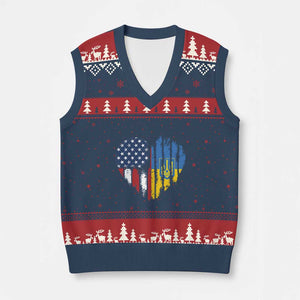 Support Ukraine V-Neck Knit Sweater Vest Stand With Ukraine American Ukrainian Flag TS10 Navy Red Print Your Wear