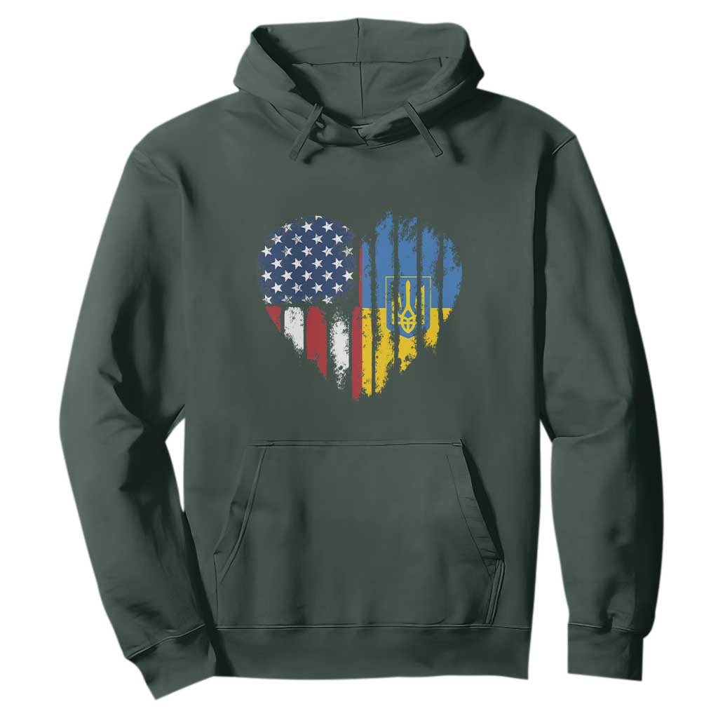 Support Ukraine Hoodie Stand With Ukraine American Ukrainian Flag TS10 Dark Forest Green Print Your Wear