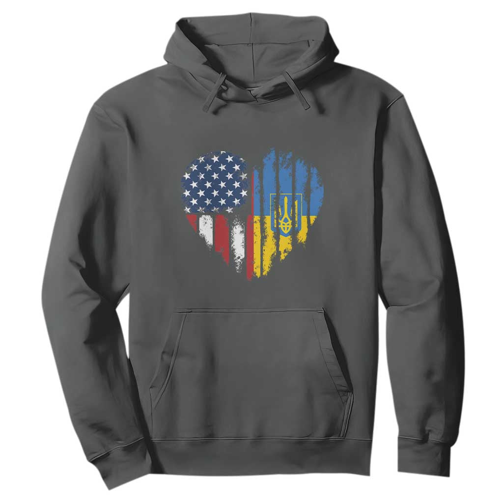 Support Ukraine Hoodie Stand With Ukraine American Ukrainian Flag TS10 Dark Heather Print Your Wear
