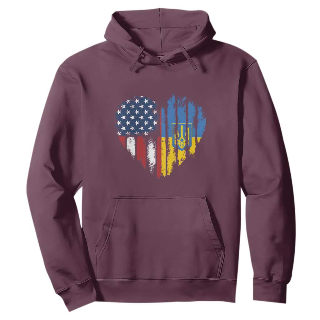 Support Ukraine Hoodie Stand With Ukraine American Ukrainian Flag TS10 Maroon Print Your Wear