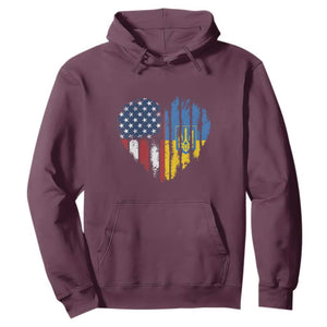 Support Ukraine Hoodie Stand With Ukraine American Ukrainian Flag TS10 Maroon Print Your Wear