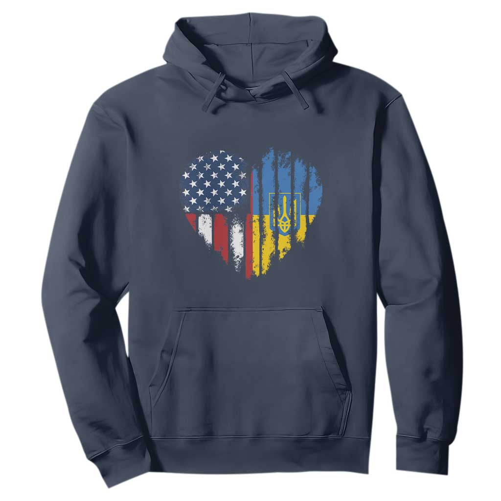 Support Ukraine Hoodie Stand With Ukraine American Ukrainian Flag TS10 Navy Print Your Wear